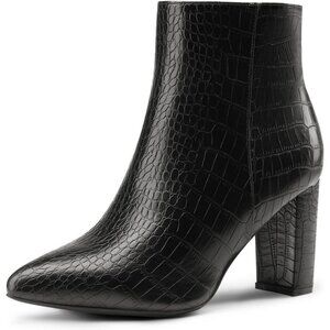 Dream Pairs Women's Stone/Pu Pointed Toe Fur Lining Block Heel Ankle Booties